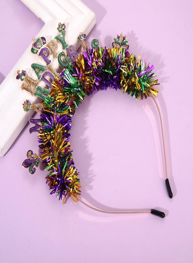 BVGA Mardi Gras Headband for Women Metal Tinsel Wrapped Glitter Mask Fleur De Lis Headpiece Mardi Gras Carnival Parade Party Decorations Outfits Gifts for Fat Tuesday - Image 5